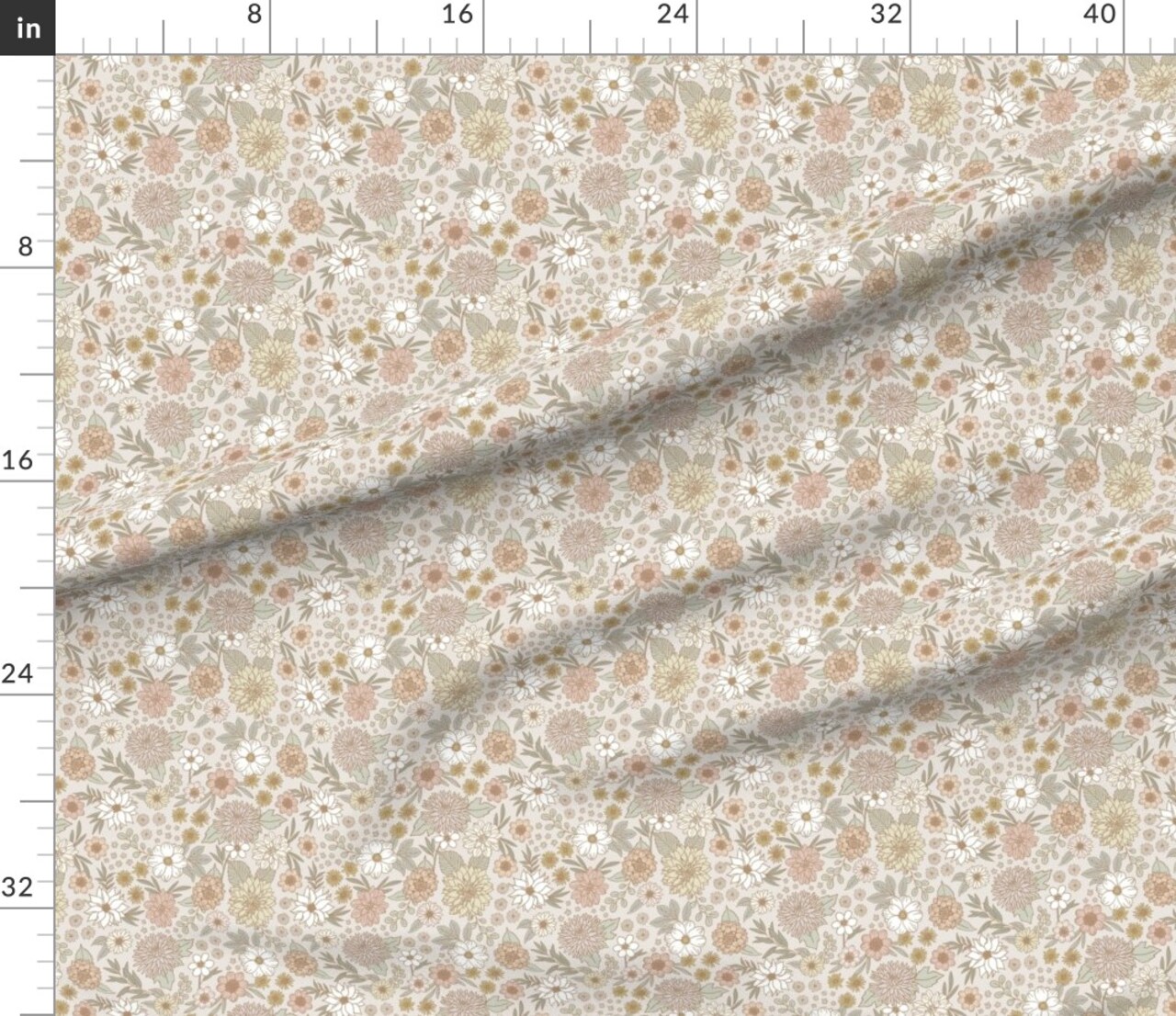 Dahlia Spring Botanical Cottage Tan Beige Custom Printed Fabric by Spoonflower Various Fabrics by the Yard or Fat Quarter